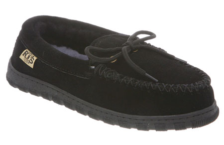 RJs Fuzzies Sheepskin Slippers Mens Moccasin - Black